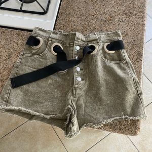 Army green high waisted jean shorts
